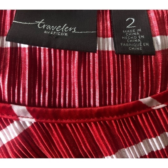 Chico’s Travelers Slinky Crinkle SS Top 2/M Red White Stripe Career Layering - Picture 7 of 8